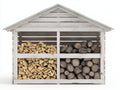 Kaminholzregal Holz 220x80x190 cm - Weiß-Naturholz - Überdachter Brennholzunterstand mit 4 Fächern