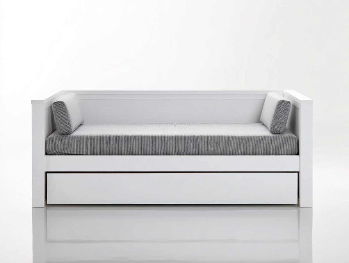 Schlafsofa - Holzrahmen und Textilpolsterung - 205 x 100 x 88 cm - Weiß-Grau - Modernes Design mit 1 Schublade