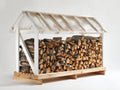Kaminholzregal - Holz und Metall - 250 x 90 x 190 cm - Weiß-Naturholz - Großes Brennholzregal mit Satteldach