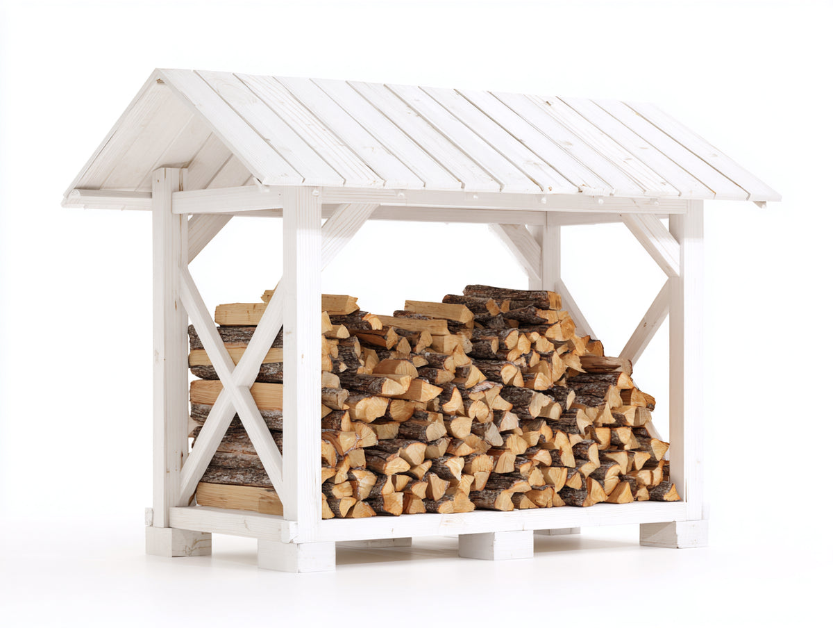 Kaminholzregal aus Holz 180x80x175 cm Weiß - Überdacht - Offene Konstruktion