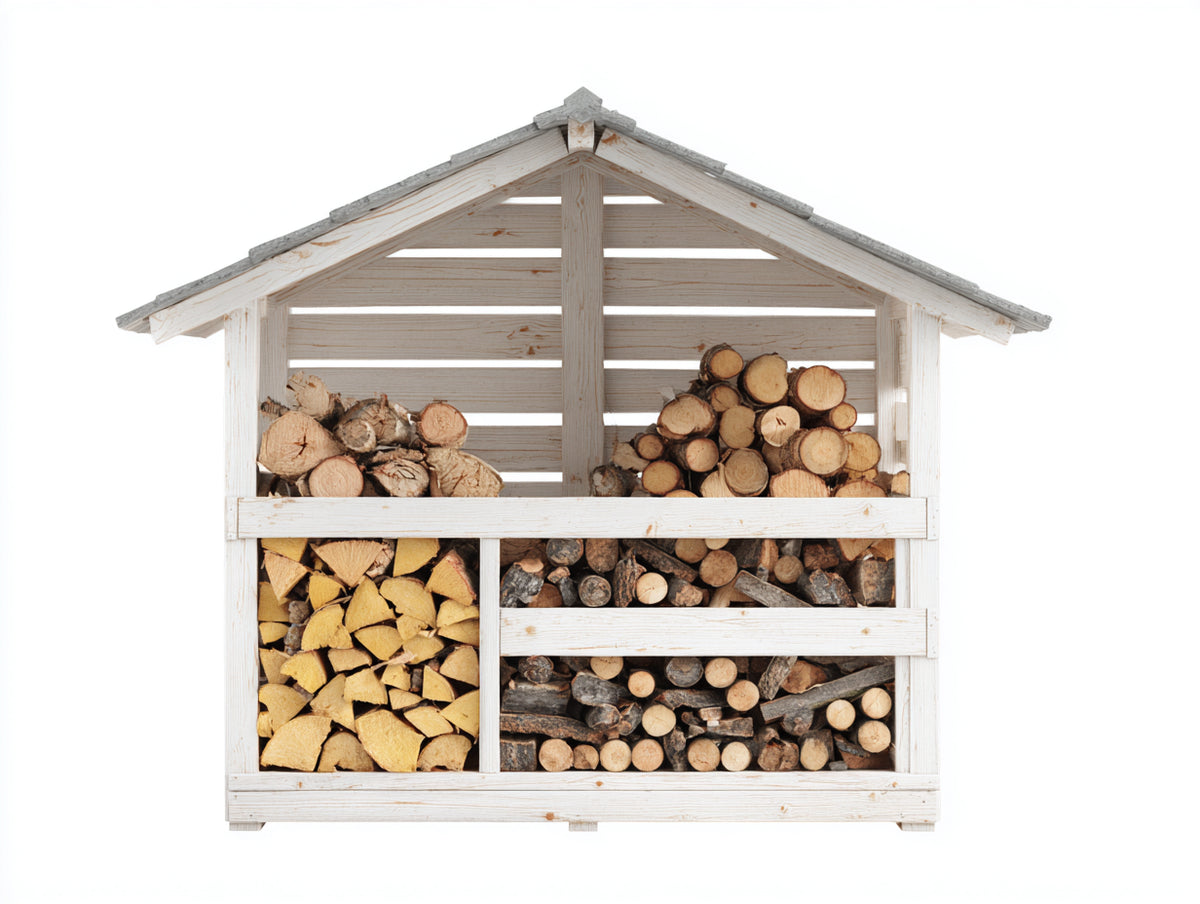 Kaminholzregal aus Holz 180x55x190 cm Weiß - Überdacht - Mehrere Lagerbereiche