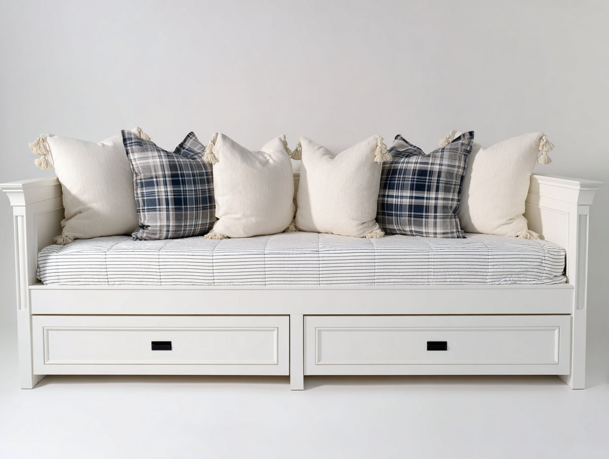 Schlafsofa Holz 210x100x92 cm - Cremeweiß - Klassisches Design mit 2 Schubladen