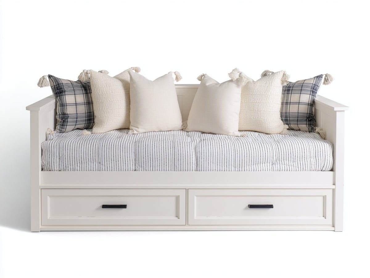 Schlafsofa mit Holzgestell 205x95x95 cm Weiß - 2 Schubladen - Klassisches Design