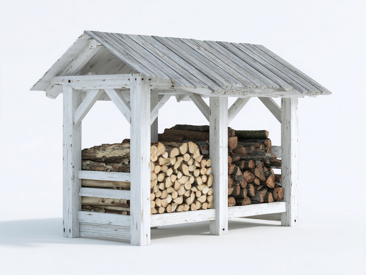 Kaminholzregal Holz 200x90x180 cm - Weiß-Grau - Überdachter Brennholzunterstand mit offenem Design