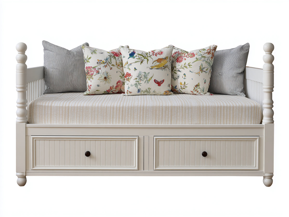 Schlafsofa Holz 205x95x92 cm - Cremeweiß - Klassisches Design mit 2 Schubladen