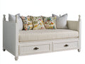 Schlafsofa - Holzrahmen und Textilpolsterung - 205 x 100 x 100 cm - Weiß-Beige - Klassisches Design mit 2 Schubladen