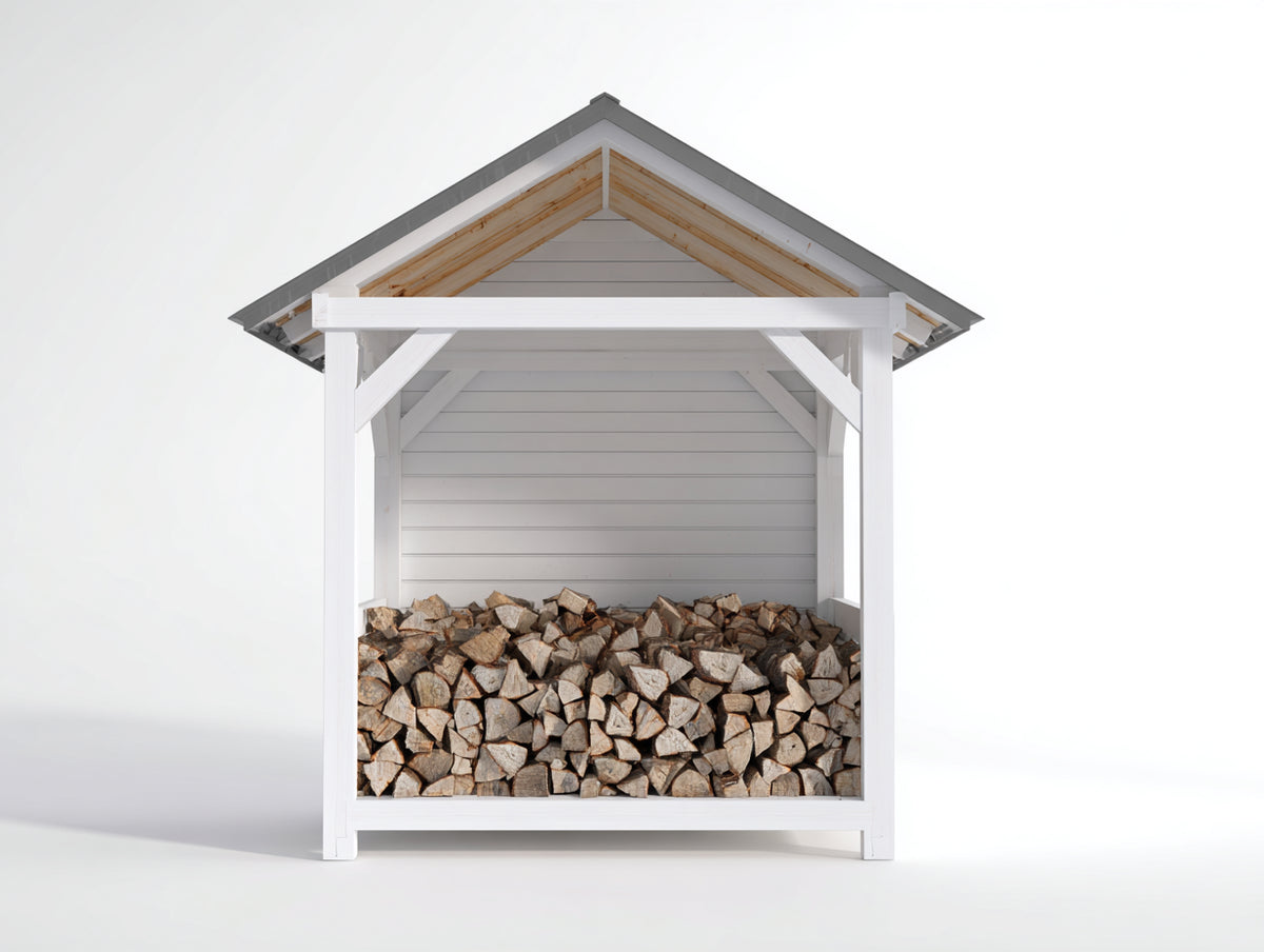 Kaminholzregal Holz 160x80x215 cm - Weiß-Grau - überdachte offene Konstruktion im Landhausstil