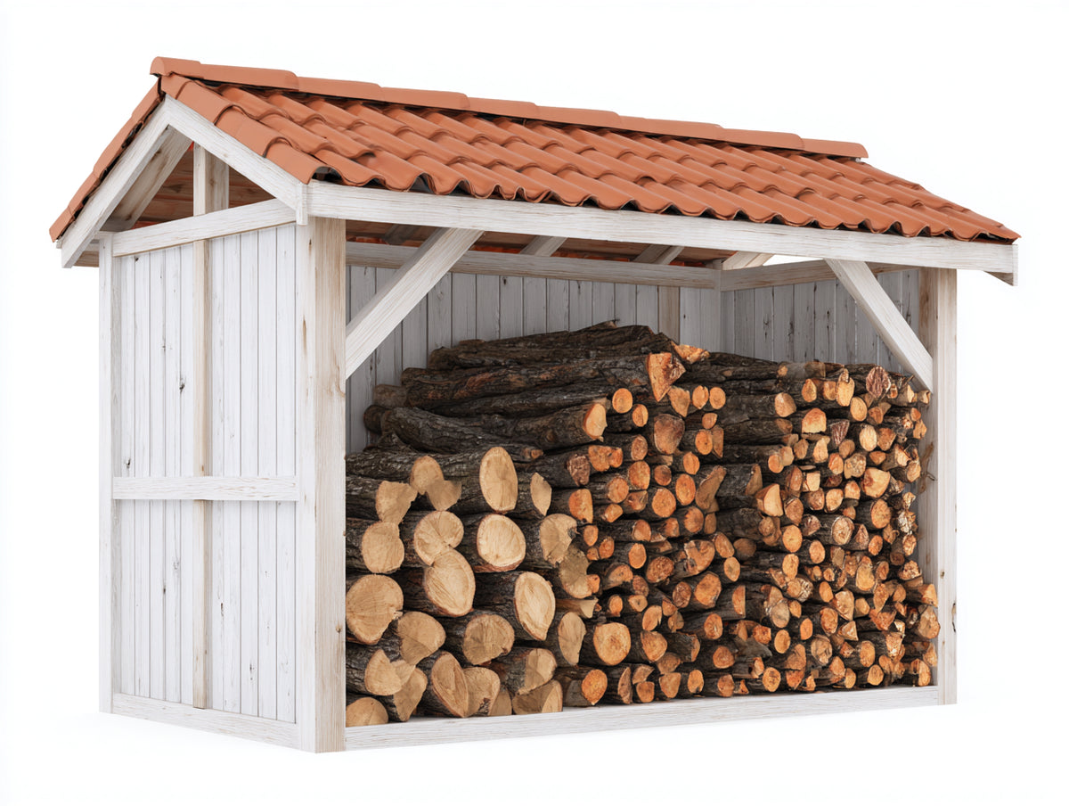Kaminholzregal Holz 300x120x200 cm Massivholz Weiß Naturholz Klassisches Design