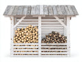Kaminholzregal aus Holz 200x65x180 cm Weiß Grau - Überdacht - 2 Lagerbereiche