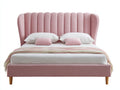 Doppelbett - Stoffpolsterung - 215 x 180 x 128 cm - Rosa-Naturholz - Modernes Design mit hohem Kopfteil