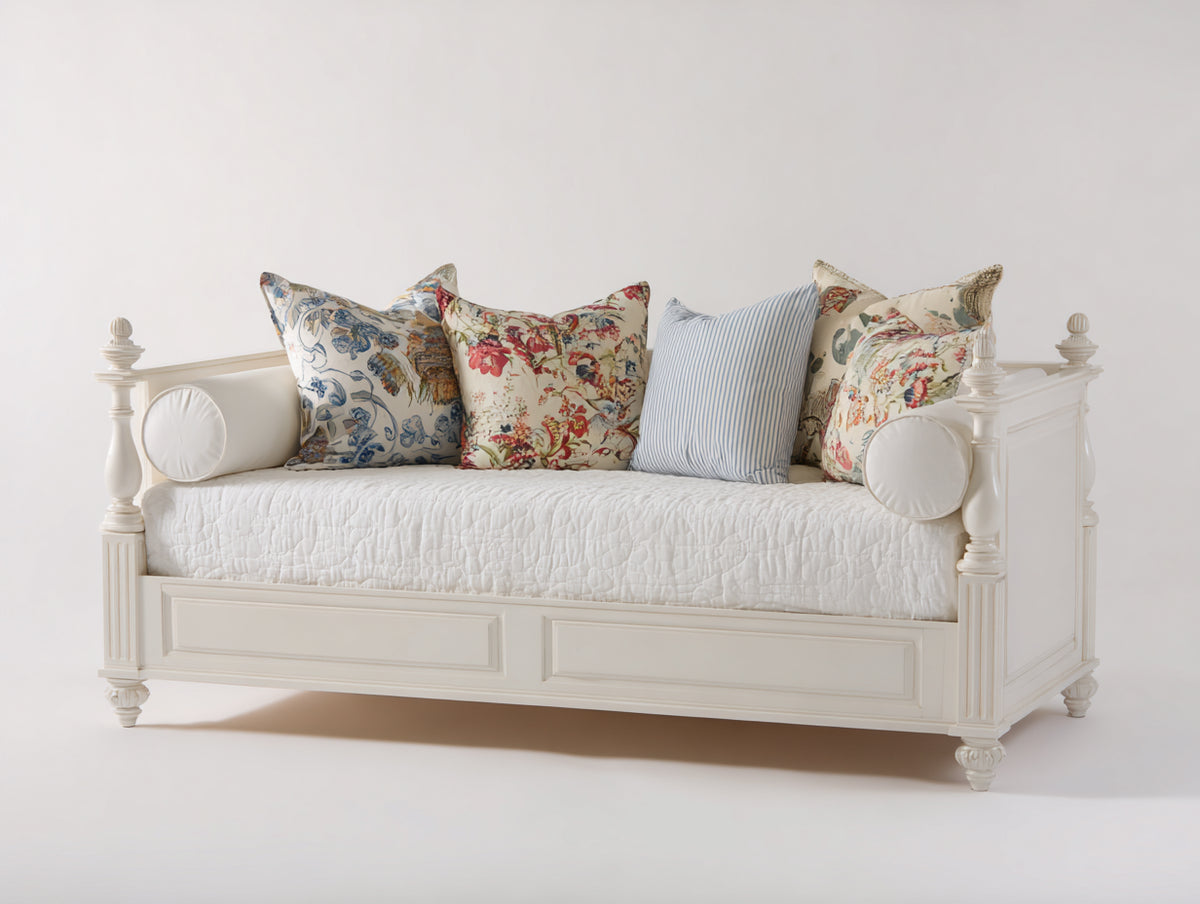 Schlafsofa Holz 205x95x100 cm - Weiß - klassischer Landhausstil mit Seitenteilen