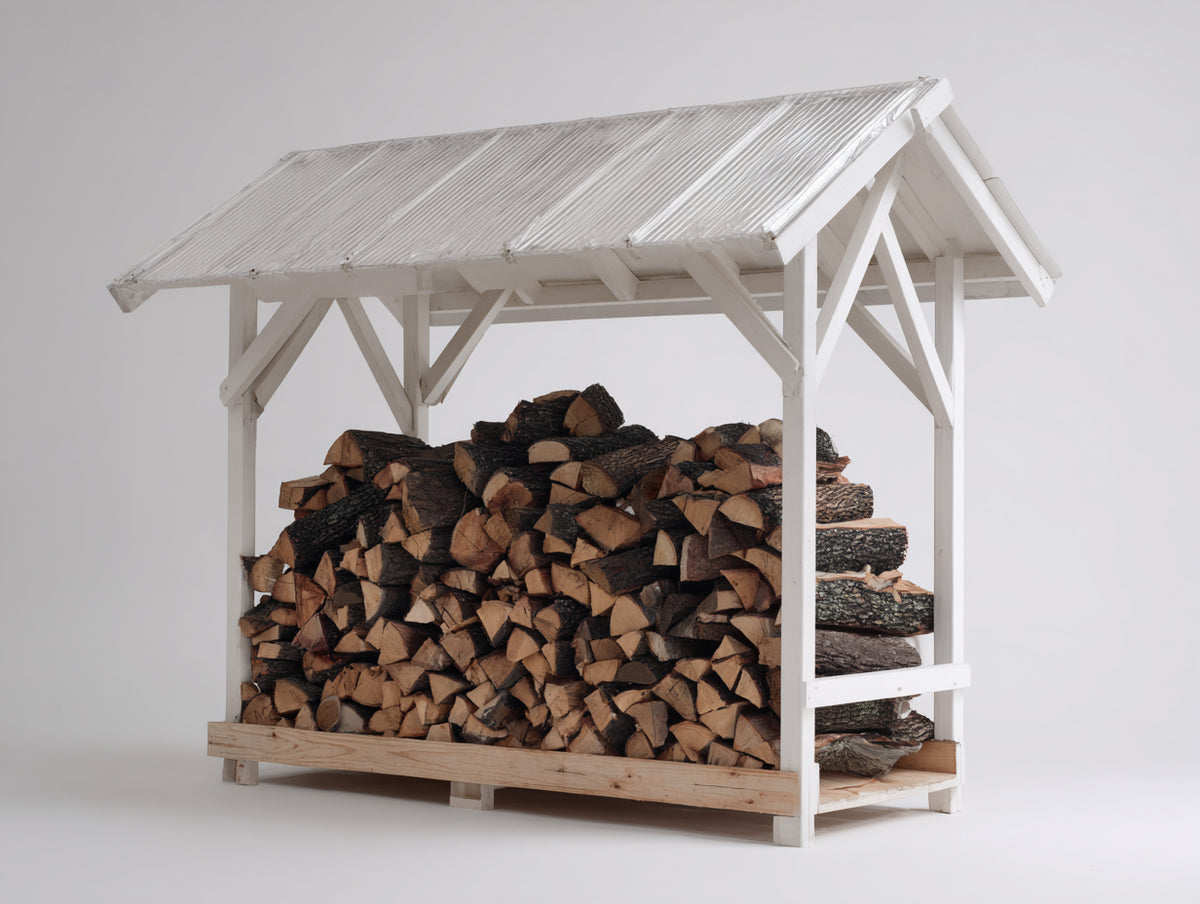 Kaminholzregal Holz 210x90x210 cm - Weiß - offener Unterstand mit Satteldach im Landhausstil