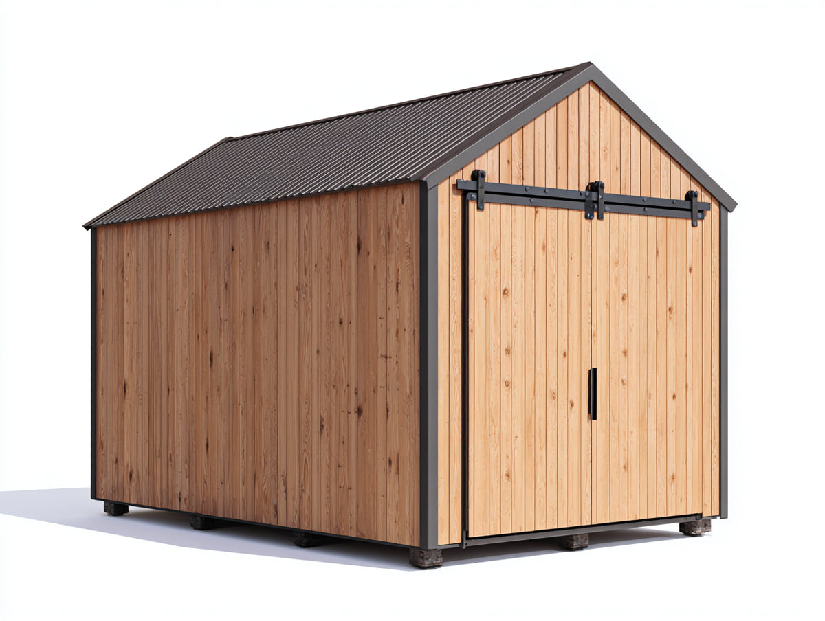 Gartenhäuser Holz 240x190x240 cm - Naturholz-Schwarz - modernes Gerätehaus mit Schiebetür