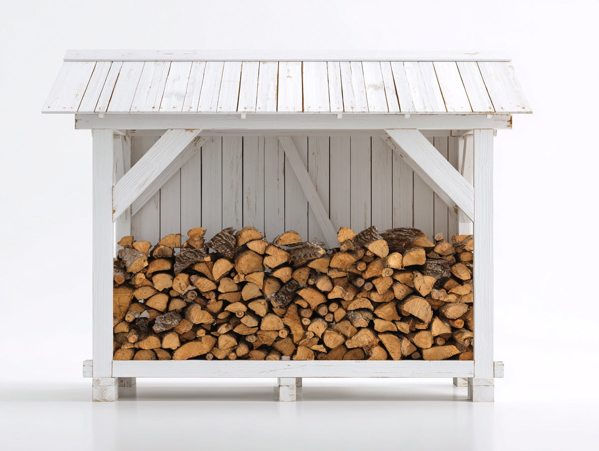 Kaminholzregal Holz 190x80x170 cm - Weiß-Naturholz - Überdachter Brennholzunterstand mit offener Front