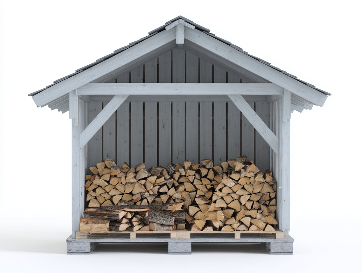 Kaminholzregal Holz 220x90x225 cm - Weiß-Grau - überdachte Konstruktion im Landhausstil