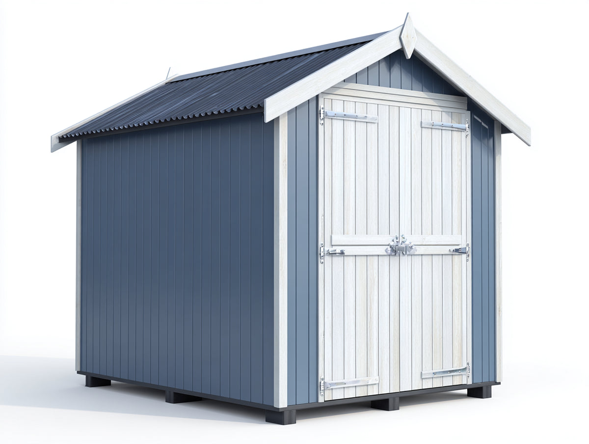 Gartenhäuser - Holz und Metall - 220 x 180 x 225 cm - Blau-Weiß-Anthrazit - Gerätehaus mit Doppeltür und Satteldach