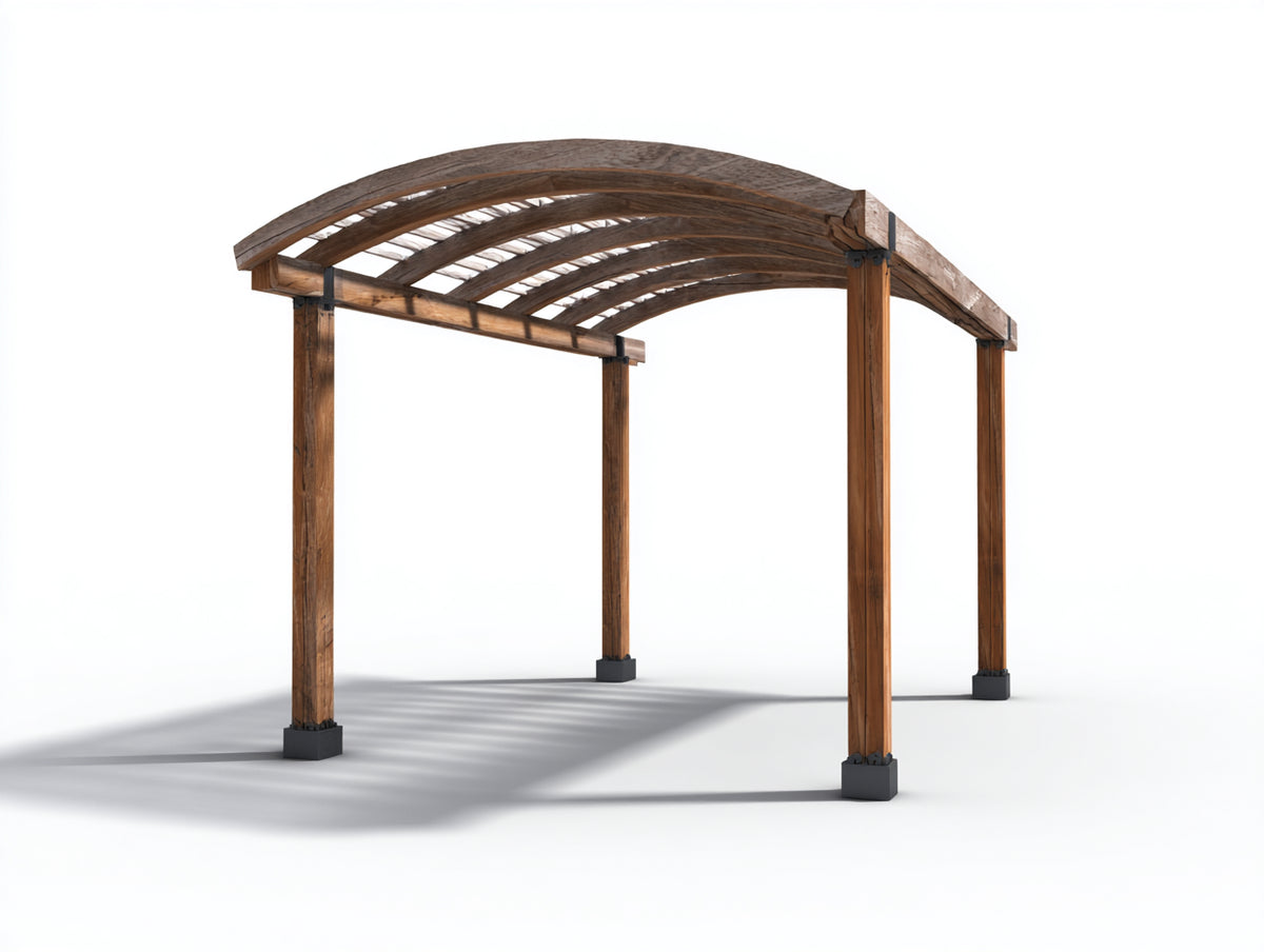 Pavillon Holz 350x300x250 cm - Dunkelbraun - Offene Pergola mit gebogenem Lamellendach