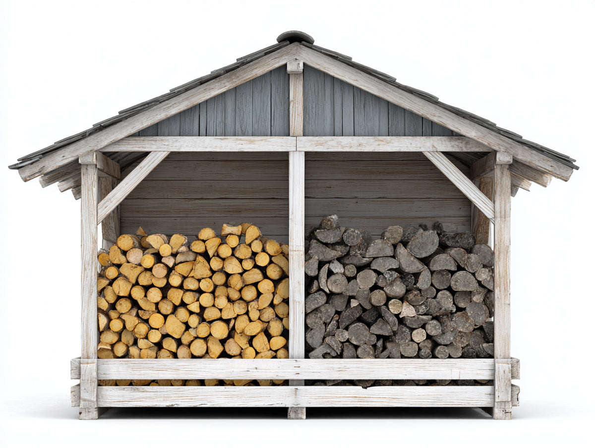 Kaminholzregal - Holz - 220 x 80 x 205 cm - Weiß-Grau-Naturholz - Überdachtes Brennholzregal mit 2 Lagerbereichen