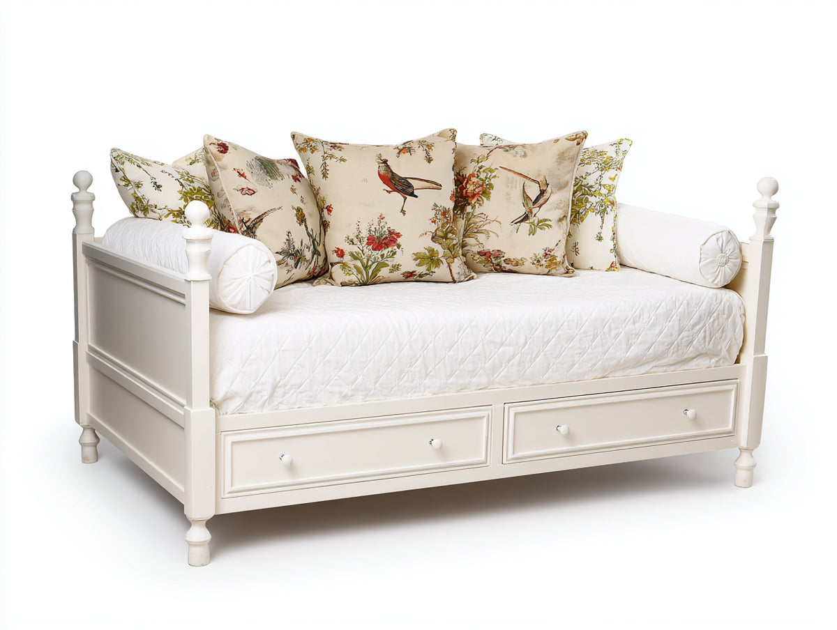 Schlafsofa - Holzrahmen und Textilpolsterung - 205 x 100 x 100 cm - Weiß - Klassisches Design mit 2 Schubladen