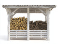 Kaminholzregal Holz 210x85x175 cm - Weiß-Grau - Überdachter Brennholzunterstand mit 2 Lagerbereichen