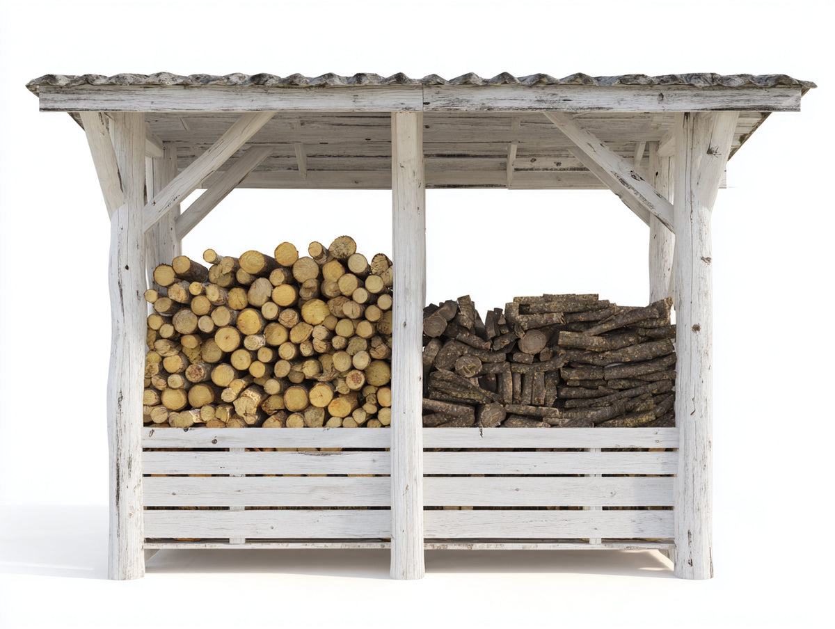 Kaminholzregal Holz 210x85x175 cm - Weiß-Grau - Überdachter Brennholzunterstand mit 2 Lagerbereichen