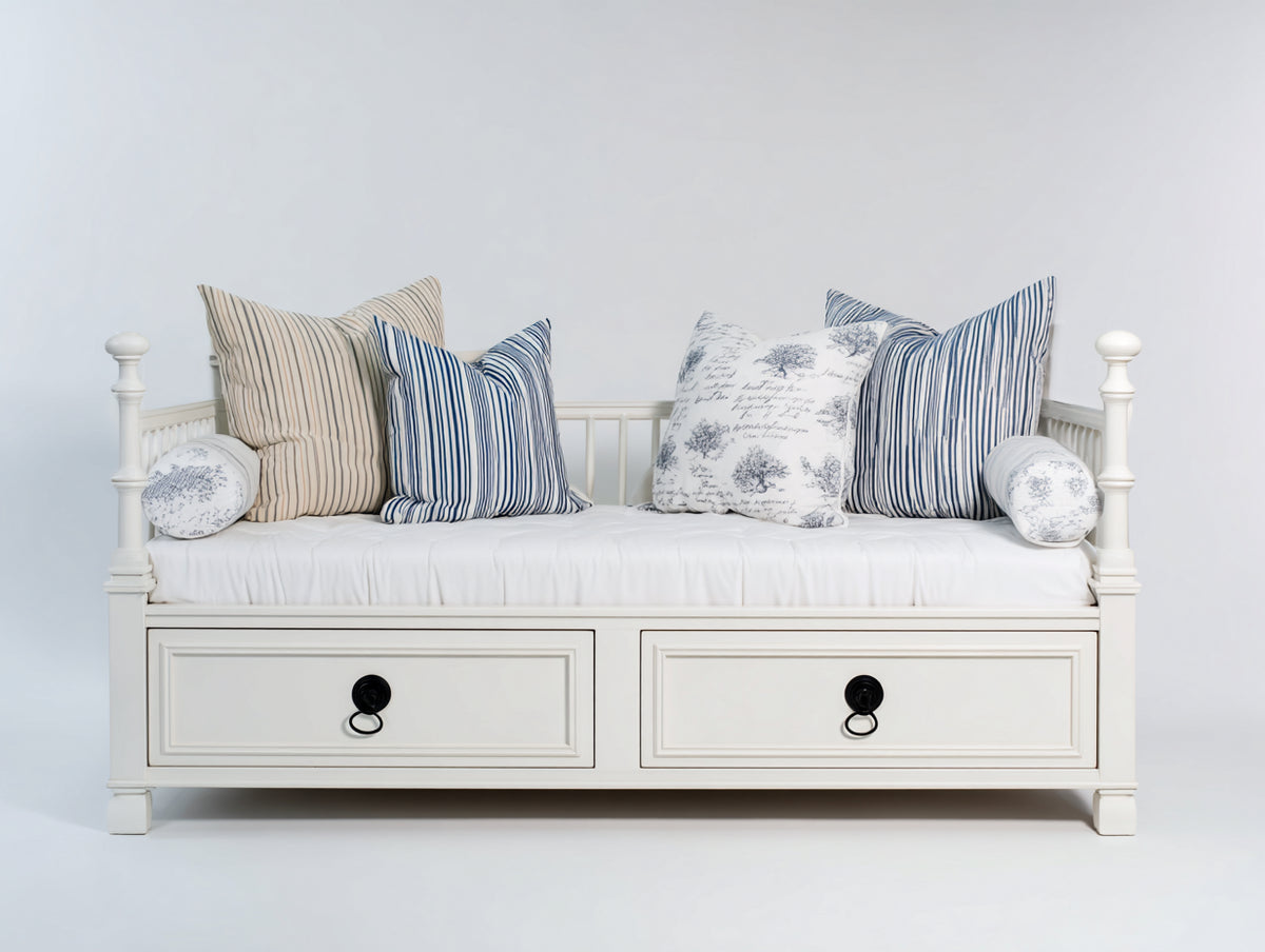 Schlafsofa Holz 205x95x90 cm - Cremeweiß - Klassisches Design mit 2 Schubladen