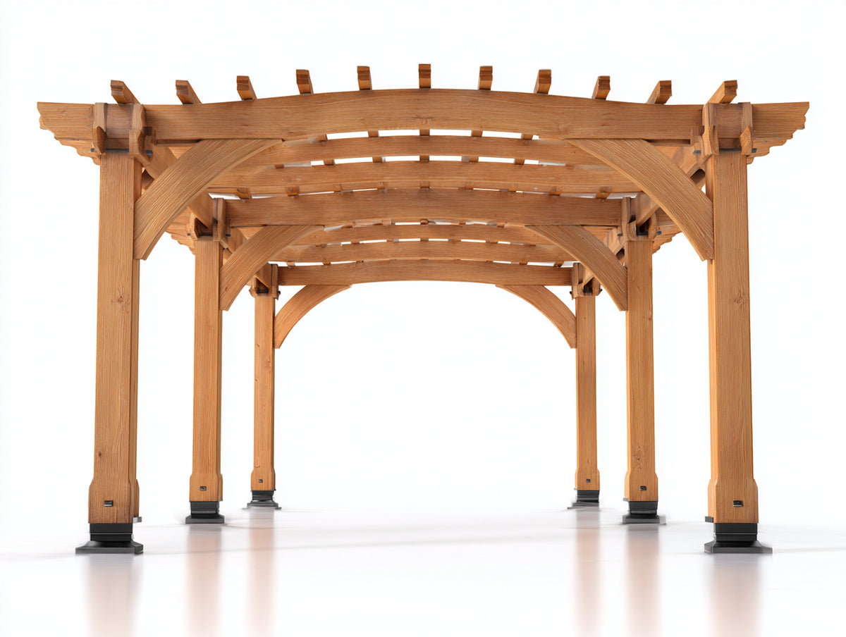 Pavillon Holz 400x300x260 cm - Naturholz - Offene Pergola mit geschwungenem Lamellendach