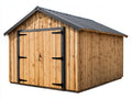 Gartenhäuser Holz und Metall 220x180x210 cm - Naturholz-Anthrazit - Gerätehaus mit Doppeltür und Satteldach